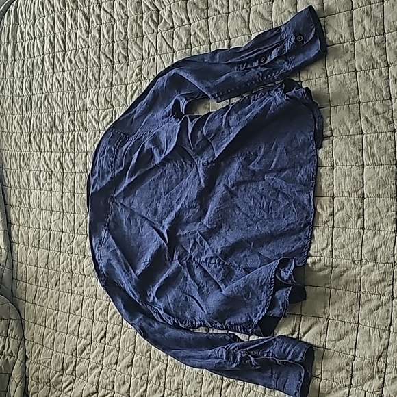 J. Crew Navy Blue Irish Linen Button Down Shirt Women’s 14 Slim - Picture 2 of 5